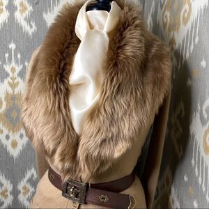 Ralph Lauren Pre Fall Collection Shearling Collar Cashmere Cardigan in Camel